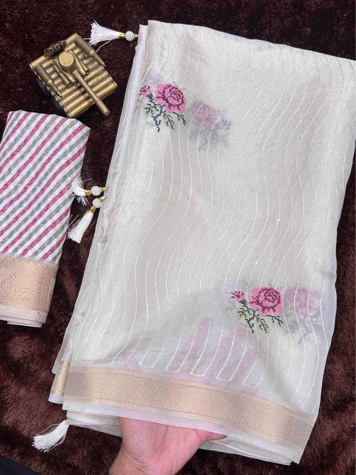 Ynf Tissue Silk KESH500 Rosy Silk Sarees Festive Collections Wholesale Silk Sarees For Weddings White Silk Sarees Onam Collections Manufacturer- Kapda Export