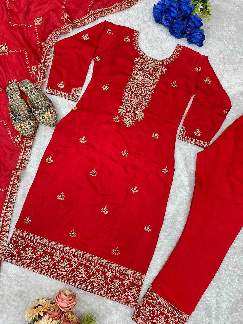 Ynf Vichitra Silk KESH523 049 Suits & Dresses Wholesale Embroidery Suits Ladies Silk Suit Red Salwar Suit Manufacturer- Kapda Export