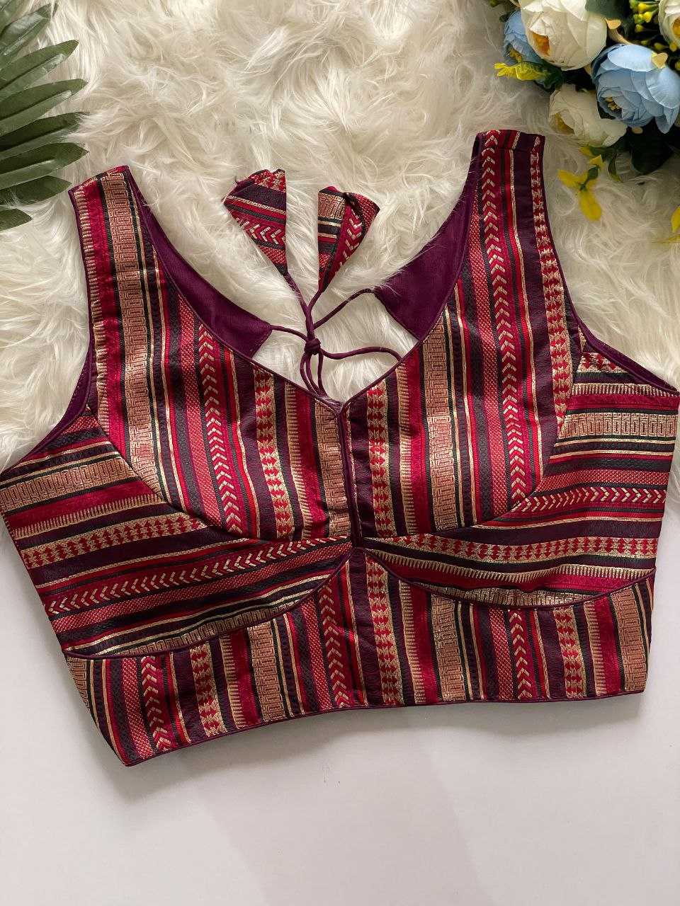 Ynf Banarasi Soft Silk KESH571 NAINTARA Readymade Blouses Wholesale Blouse V-Neck Blouses Sleeveless Blouse Manufacturer- Kapda Export