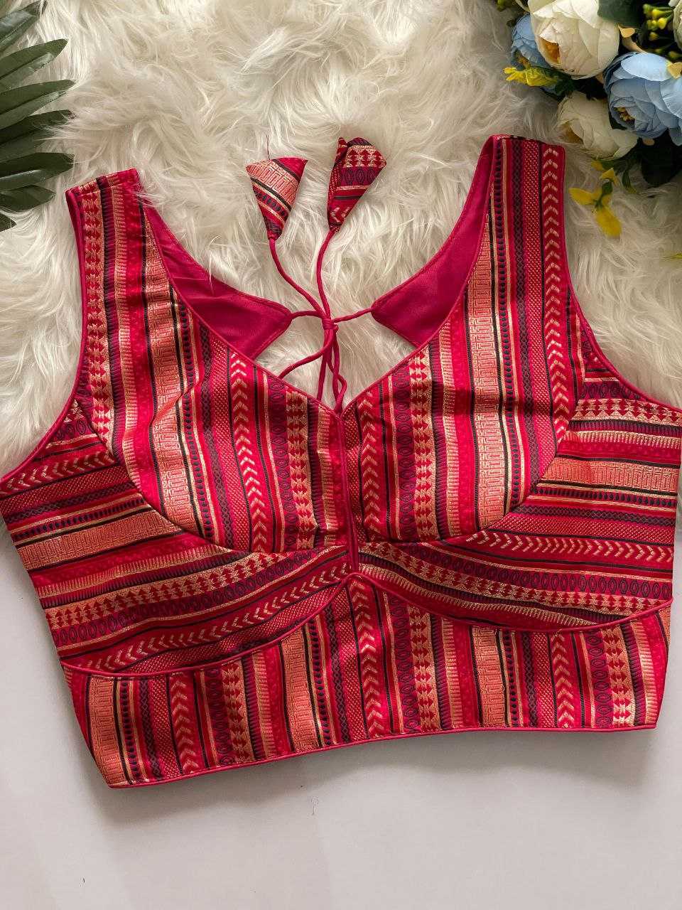 Ynf Banarasi Soft Silk KESH571 NAINTARA Readymade Blouses Wholesale Blouse V-Neck Blouses Sleeveless Blouse Manufacturer- Kapda Export