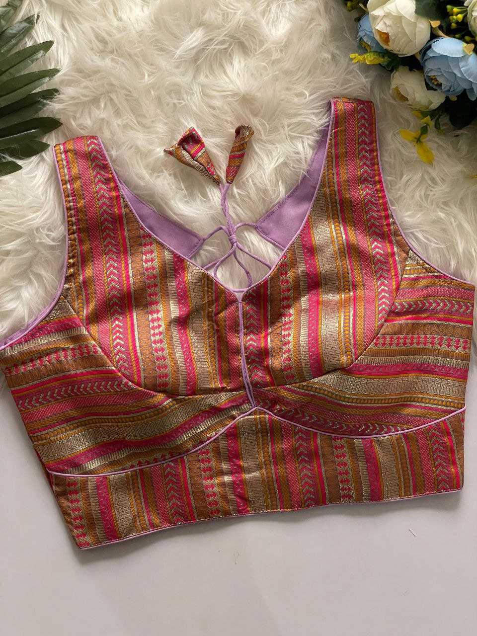 Ynf Banarasi Soft Silk KESH571 NAINTARA Readymade Blouses Wholesale Blouse V-Neck Blouses Sleeveless Blouse Manufacturer- Kapda Export