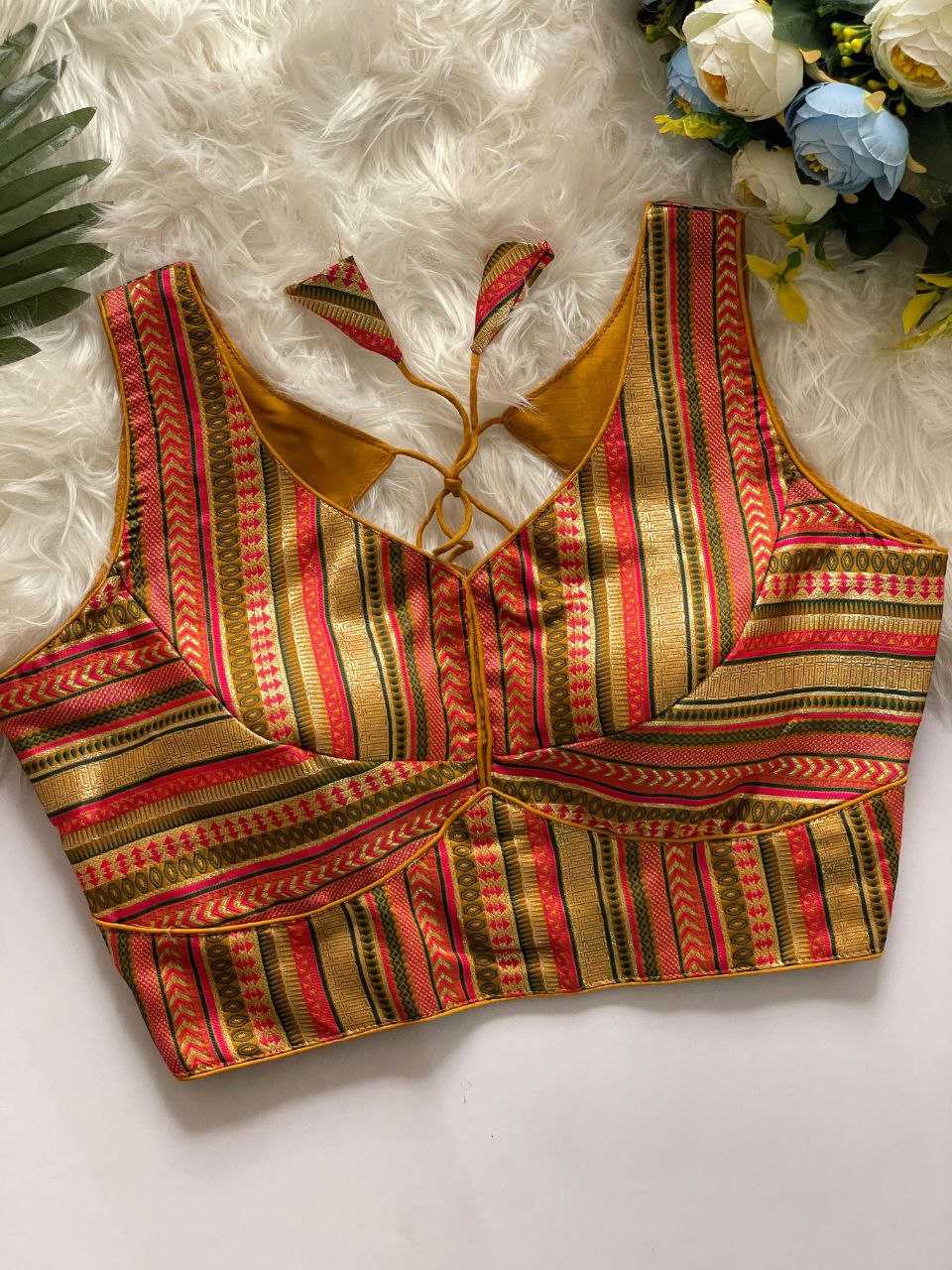 Ynf Banarasi Soft Silk KESH571 NAINTARA Readymade Blouses Wholesale Blouse V-Neck Blouses Sleeveless Blouse Manufacturer- Kapda Export