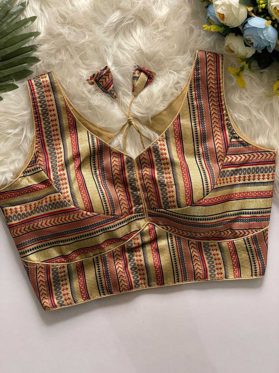 Ynf Banarasi Soft Silk KESH571 NAINTARA Readymade Blouses Wholesale Blouse V-Neck Blouses Sleeveless Blouse Manufacturer- Kapda Export