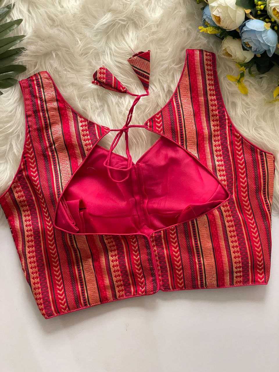 Ynf Banarasi Soft Silk KESH571 NAINTARA Readymade Blouses Wholesale Blouse V-Neck Blouses Sleeveless Blouse Manufacturer- Kapda Export