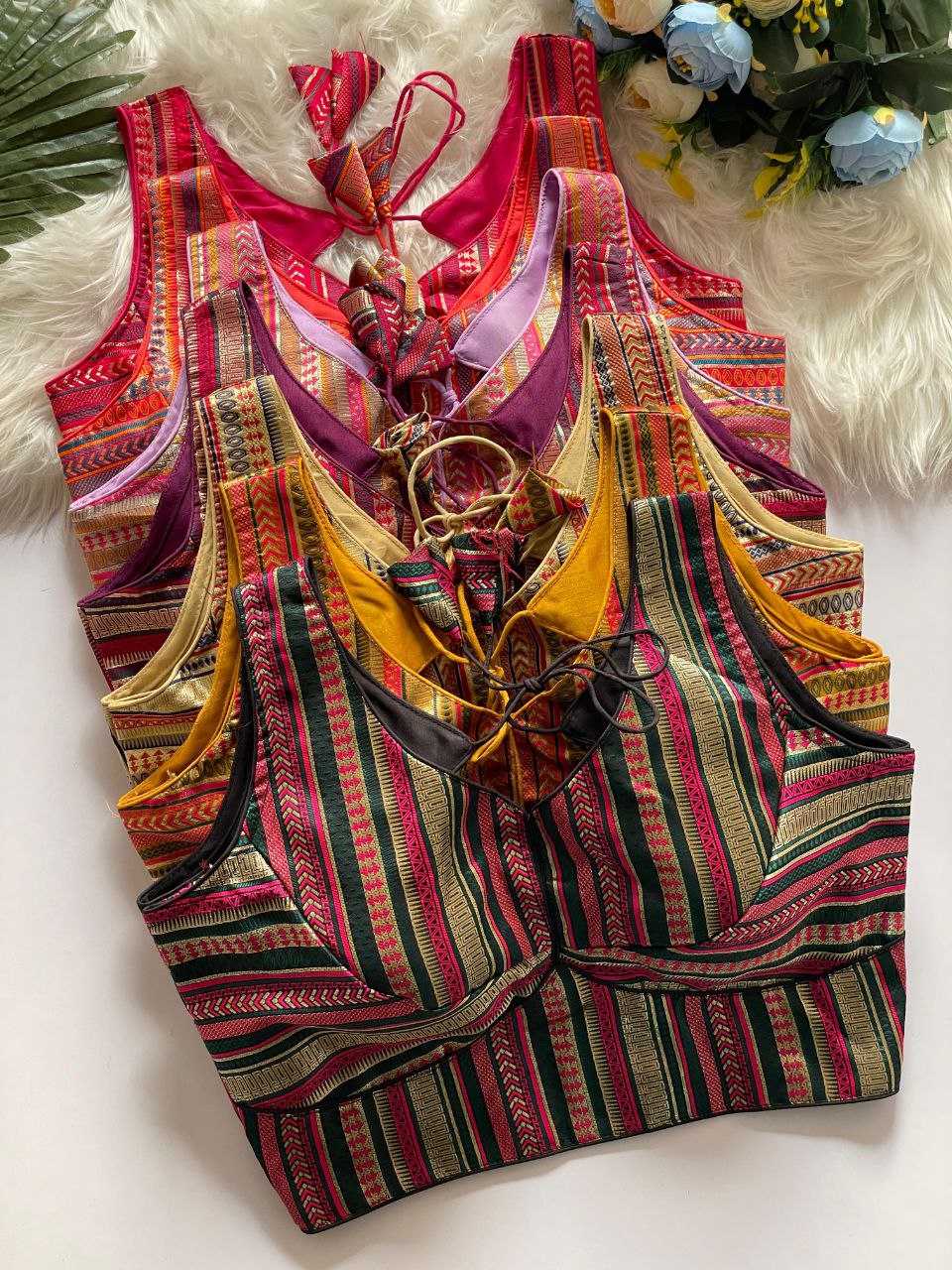 Ynf Banarasi Soft Silk KESH571 NAINTARA Readymade Blouses Wholesale Blouse V-Neck Blouses Sleeveless Blouse Manufacturer- Kapda Export