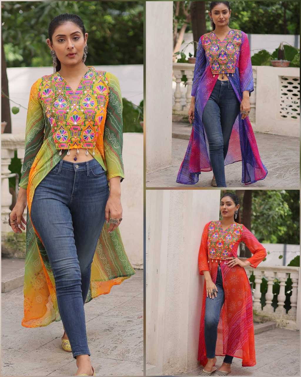 Ynf Bandhini Silk KESH489 1197 Kurti Festive Collections Wholesale Casual Kurtis Printed Kurtis Bandhani Kurtis Navratri Chaniya Choli Manufacturer- Kapda Export