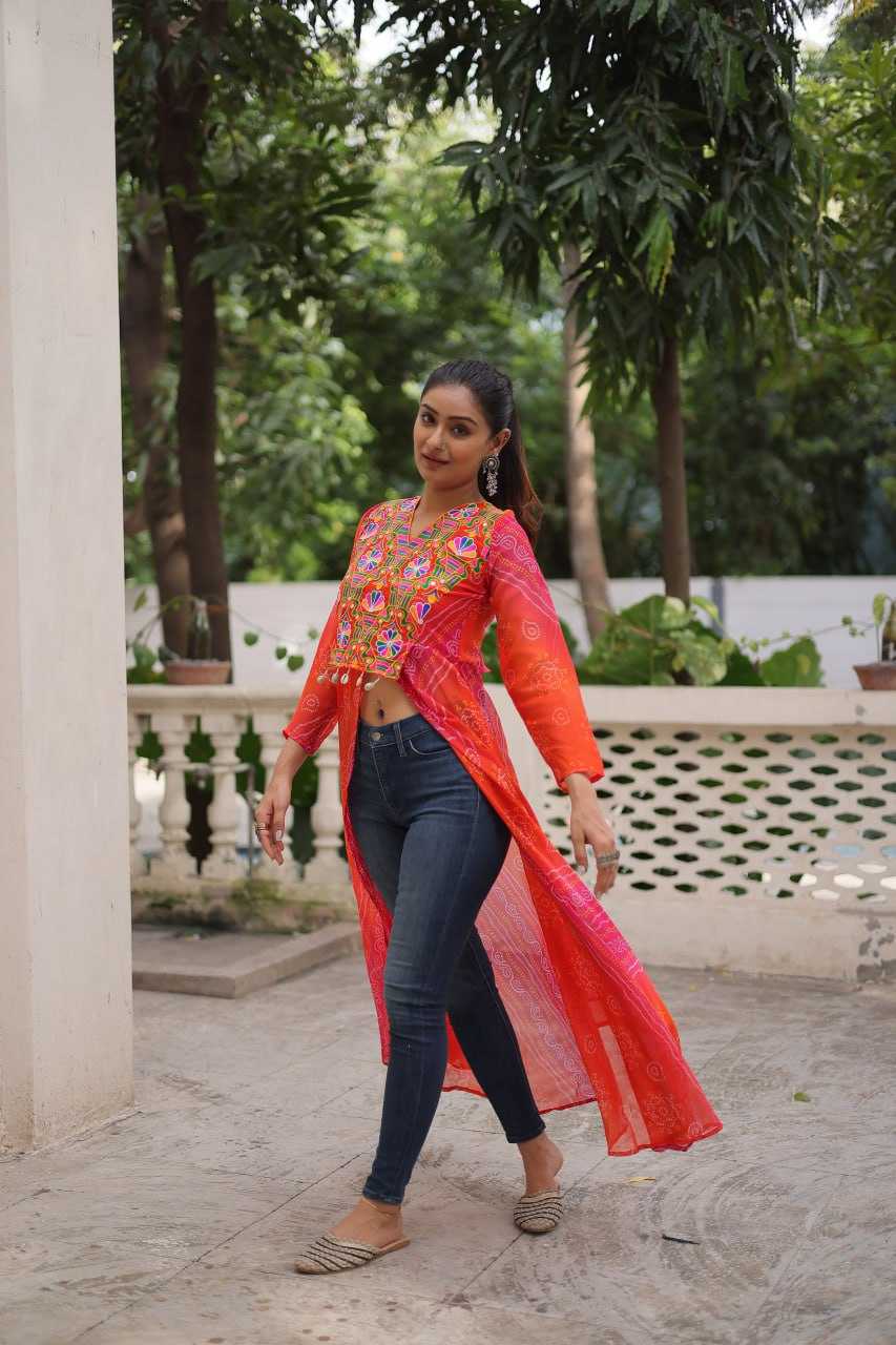 Ynf Bandhini Silk KESH489 1197 Kurti Festive Collections Wholesale Casual Kurtis Printed Kurtis Bandhani Kurtis Navratri Chaniya Choli Manufacturer- Kapda Export