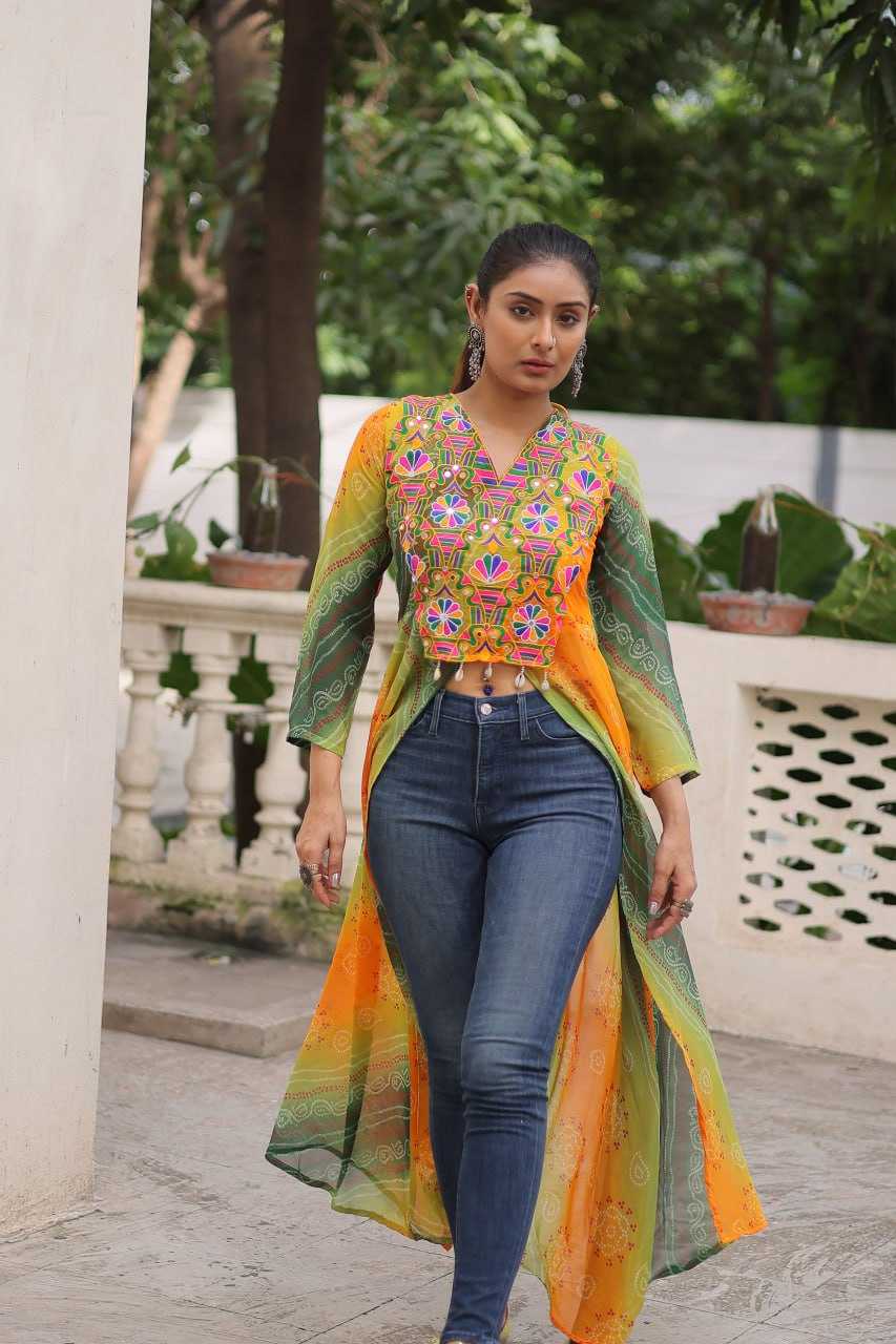 Ynf Bandhini Silk KESH489 1197 Kurti Festive Collections Wholesale Casual Kurtis Printed Kurtis Bandhani Kurtis Navratri Chaniya Choli Manufacturer- Kapda Export