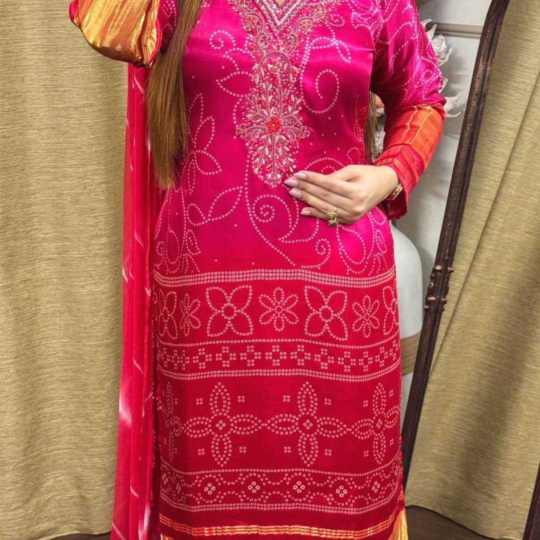 Ynf Bandhini Silk KESH501 JUMERA Suits & Dresses Wholesale Ladies Suits Embroidery Suits Bandhani Suits Manufacturer- Kapda Export