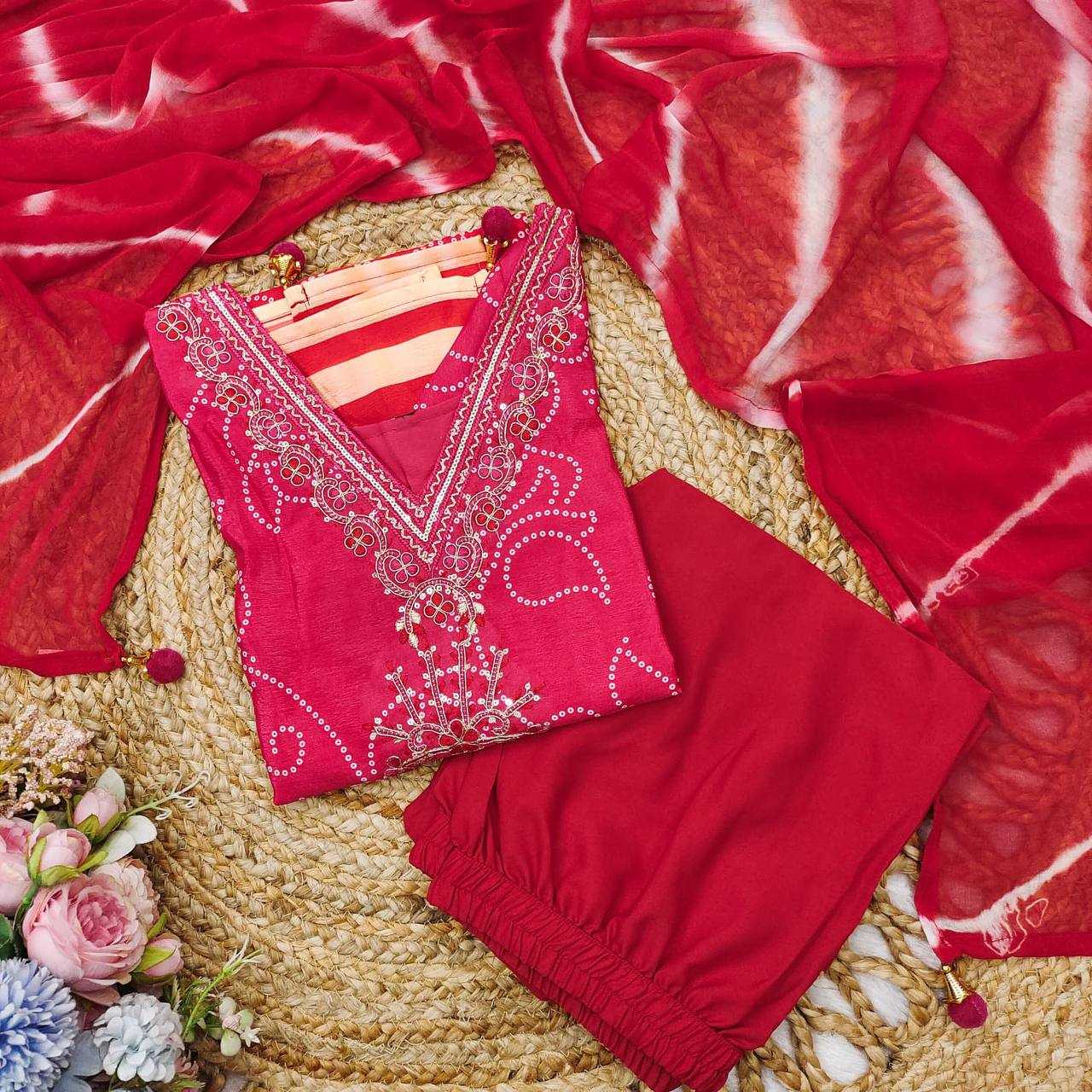 Ynf Bandhini Silk KESH501 JUMERA Suits & Dresses Wholesale Ladies Suits Embroidery Suits Bandhani Suits Manufacturer- Kapda Export