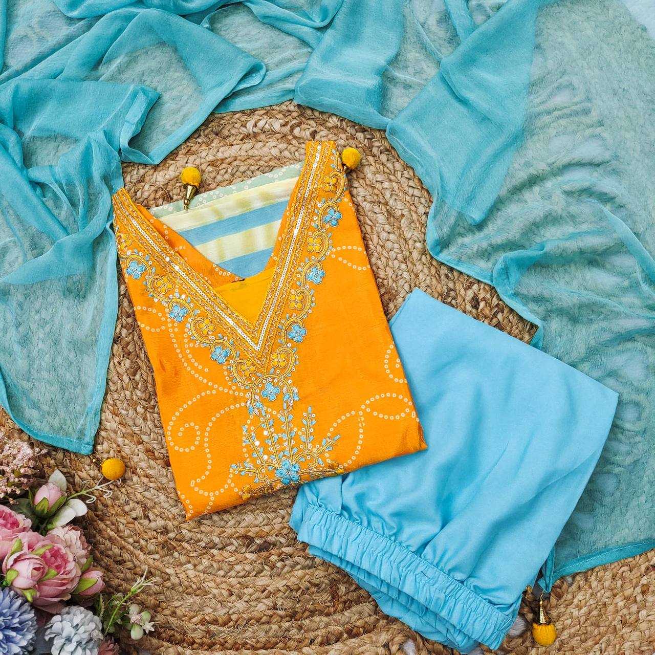 Ynf Bandhini Silk KESH501 JUMERA Suits & Dresses Wholesale Ladies Suits Embroidery Suits Bandhani Suits Manufacturer- Kapda Export