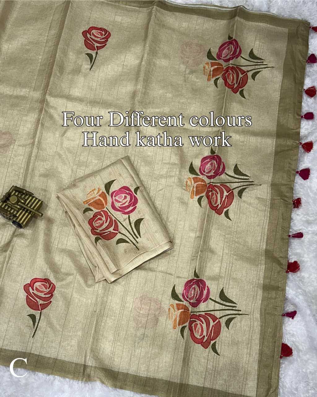 Ynf Cotton KESH500 Red Rose Sarees Wholesale Hand Printed Saree Cotton Sarees Linen Sarees Manufacturer- Kapda Export