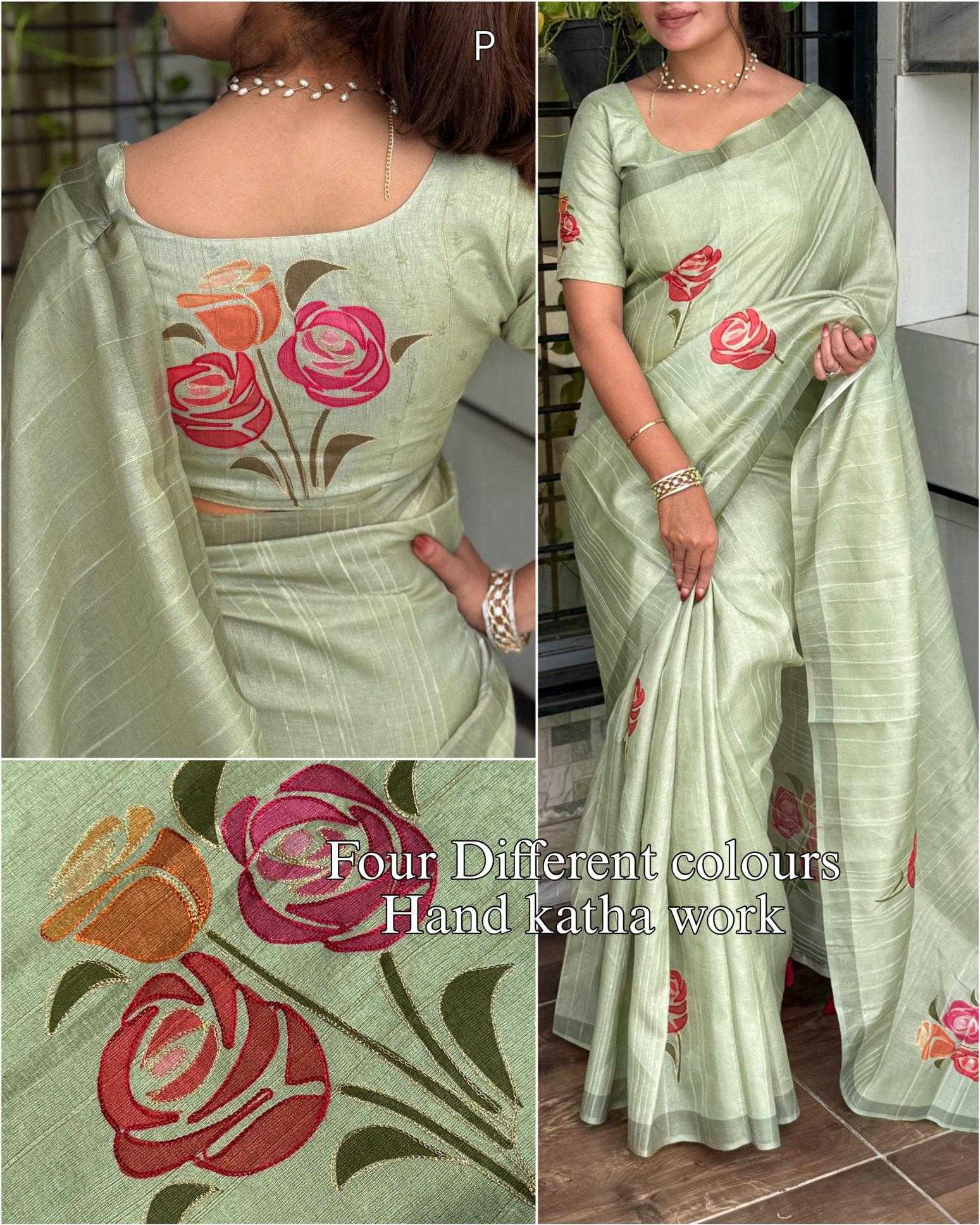 Ynf Cotton KESH500 Red Rose Sarees Wholesale Hand Printed Saree Cotton Sarees Linen Sarees Manufacturer- Kapda Export