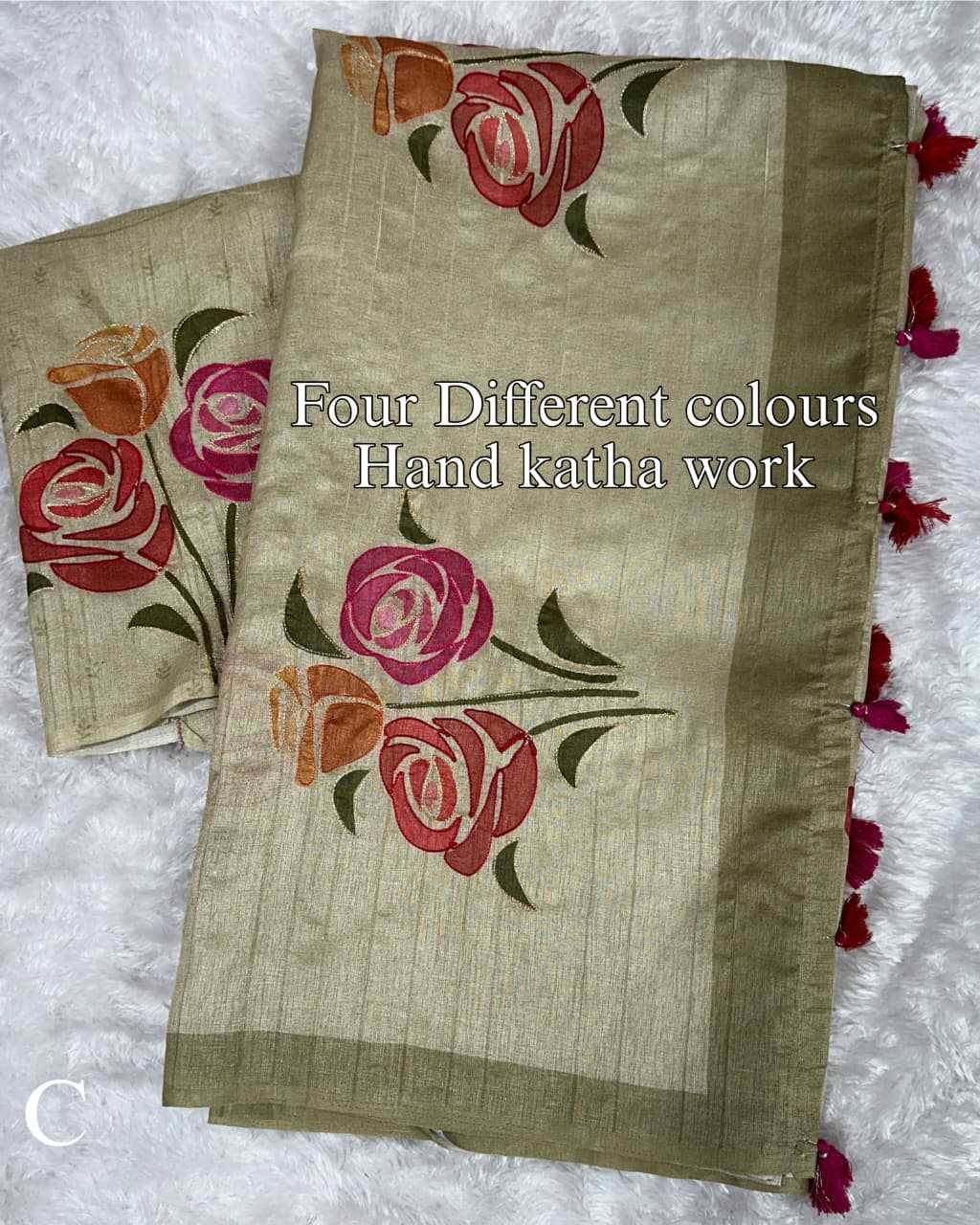 Ynf Cotton KESH500 Red Rose Sarees Wholesale Hand Printed Saree Cotton Sarees Linen Sarees Manufacturer- Kapda Export