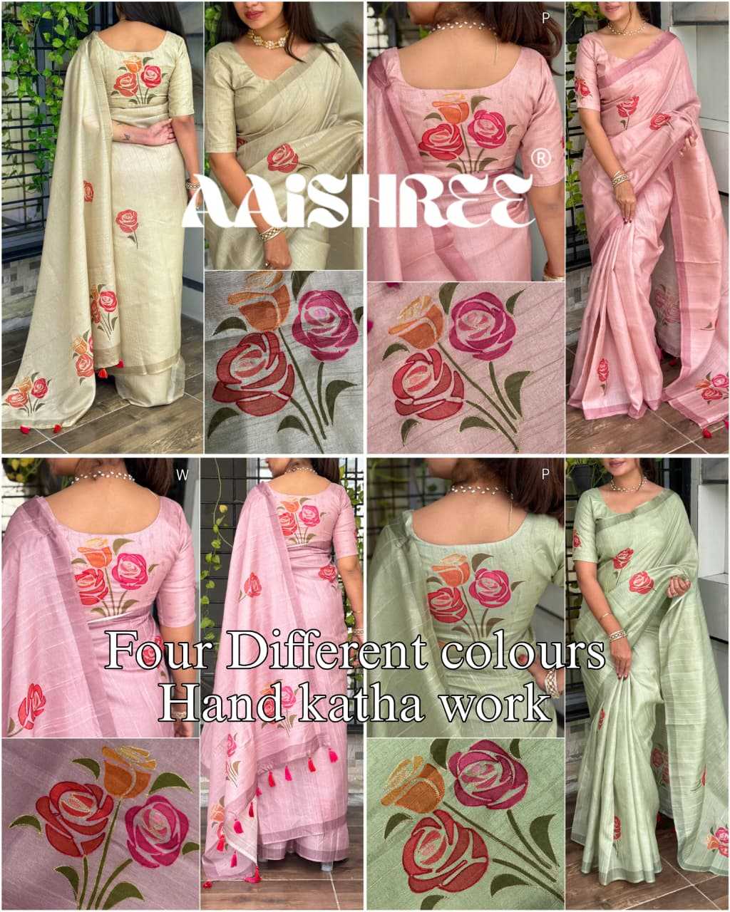 Ynf Cotton KESH500 Red Rose Sarees Wholesale Hand Printed Saree Cotton Sarees Linen Sarees Manufacturer- Kapda Export