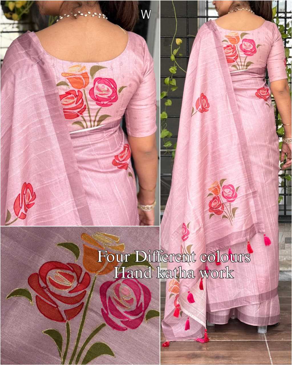 Ynf Cotton KESH500 Red Rose Sarees Wholesale Hand Printed Saree Cotton Sarees Linen Sarees Manufacturer- Kapda Export