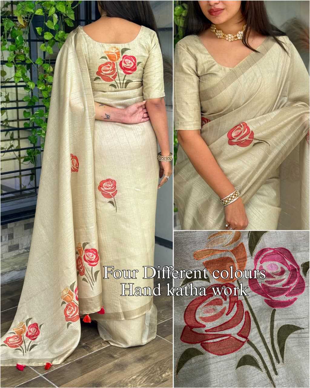 Ynf Cotton KESH500 Red Rose Sarees Wholesale Hand Printed Saree Cotton Sarees Linen Sarees Manufacturer- Kapda Export