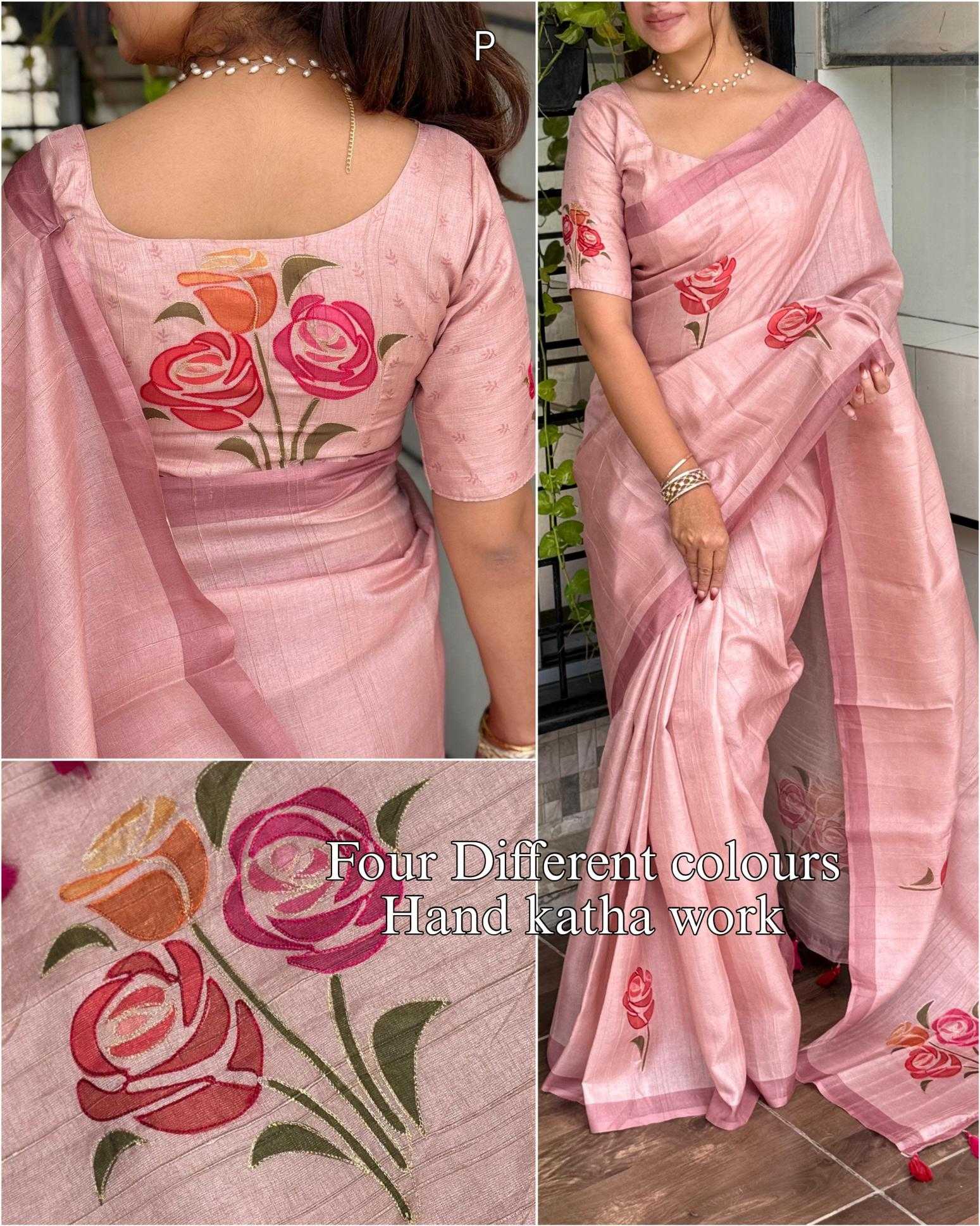 Ynf Cotton KESH500 Red Rose Sarees Wholesale Hand Printed Saree Cotton Sarees Linen Sarees Manufacturer- Kapda Export