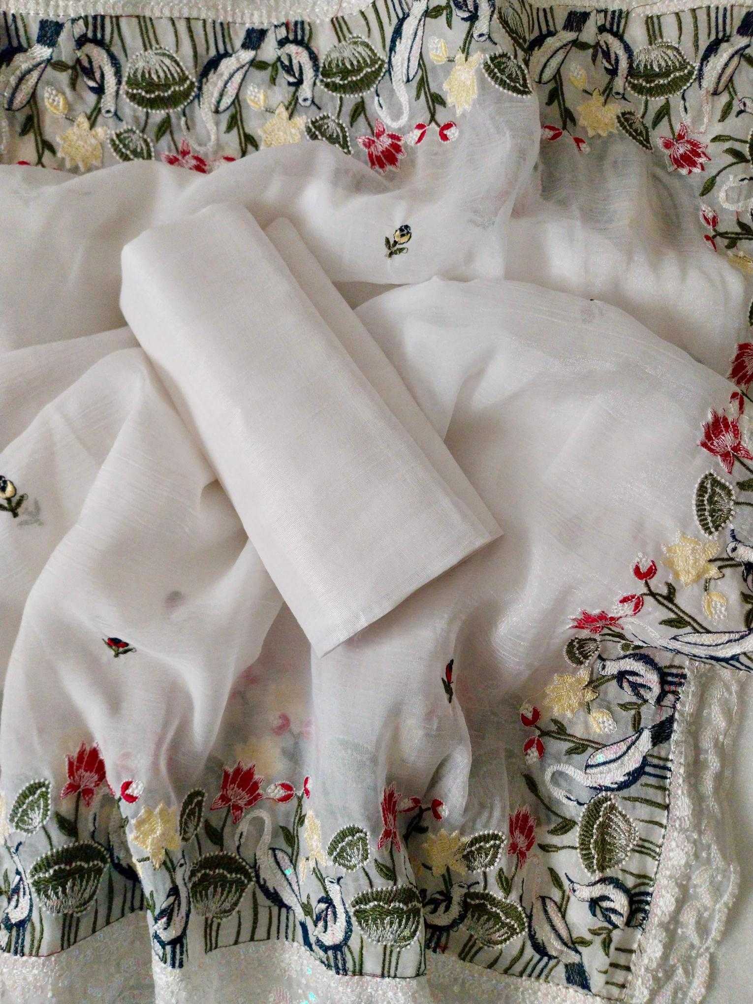 Ynf Crush Silk RIN164 SALT Silk Sarees Festive Collections Wholesale Embroidered Silk Sarees White Silk Sarees Onam Collections Manufacturer- Kapda Export