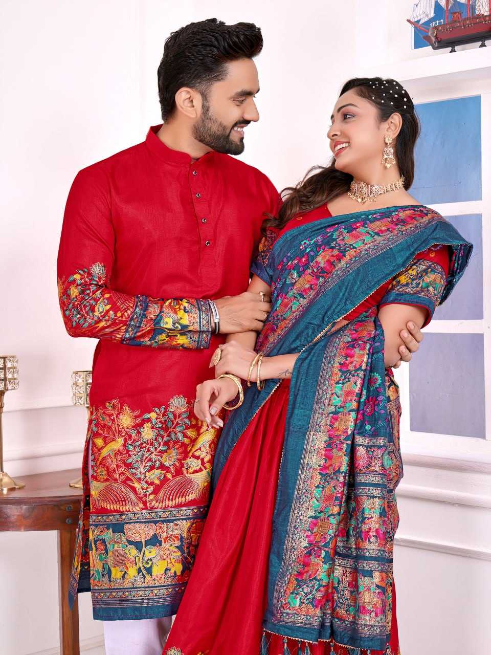 Ynf Dola Silk RIN131 LOVE BIRDS 02 Couple Wear Wholesale Couple Matching Ethnic Outfits Festive Matching Couple Dresses Party Wear Couple Ethnic Collection Manufacturer- Kapda Export