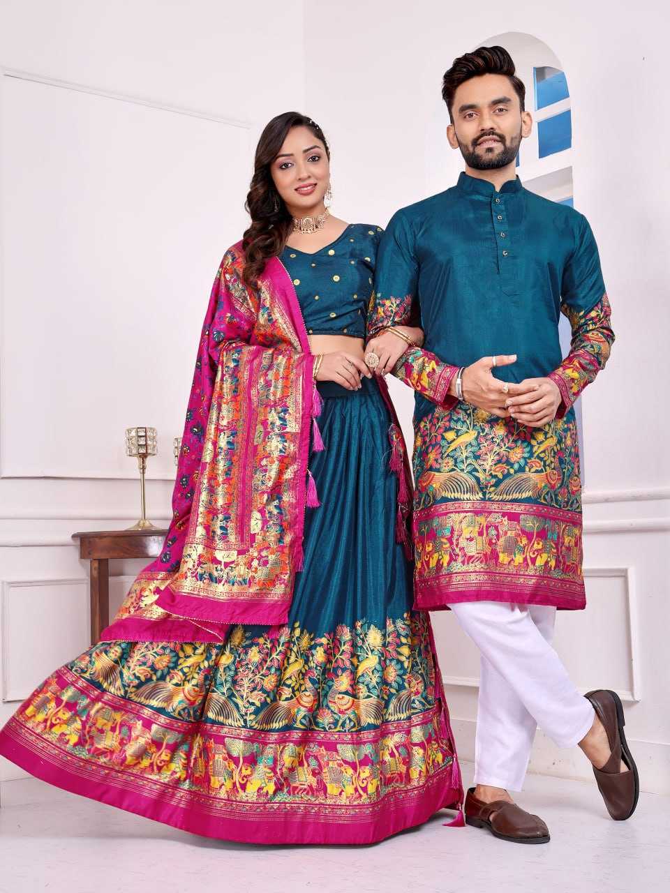 Ynf Dola Silk RIN131 LOVE BIRDS 02 Couple Wear Wholesale Couple Matching Ethnic Outfits Festive Matching Couple Dresses Party Wear Couple Ethnic Collection Manufacturer- Kapda Export