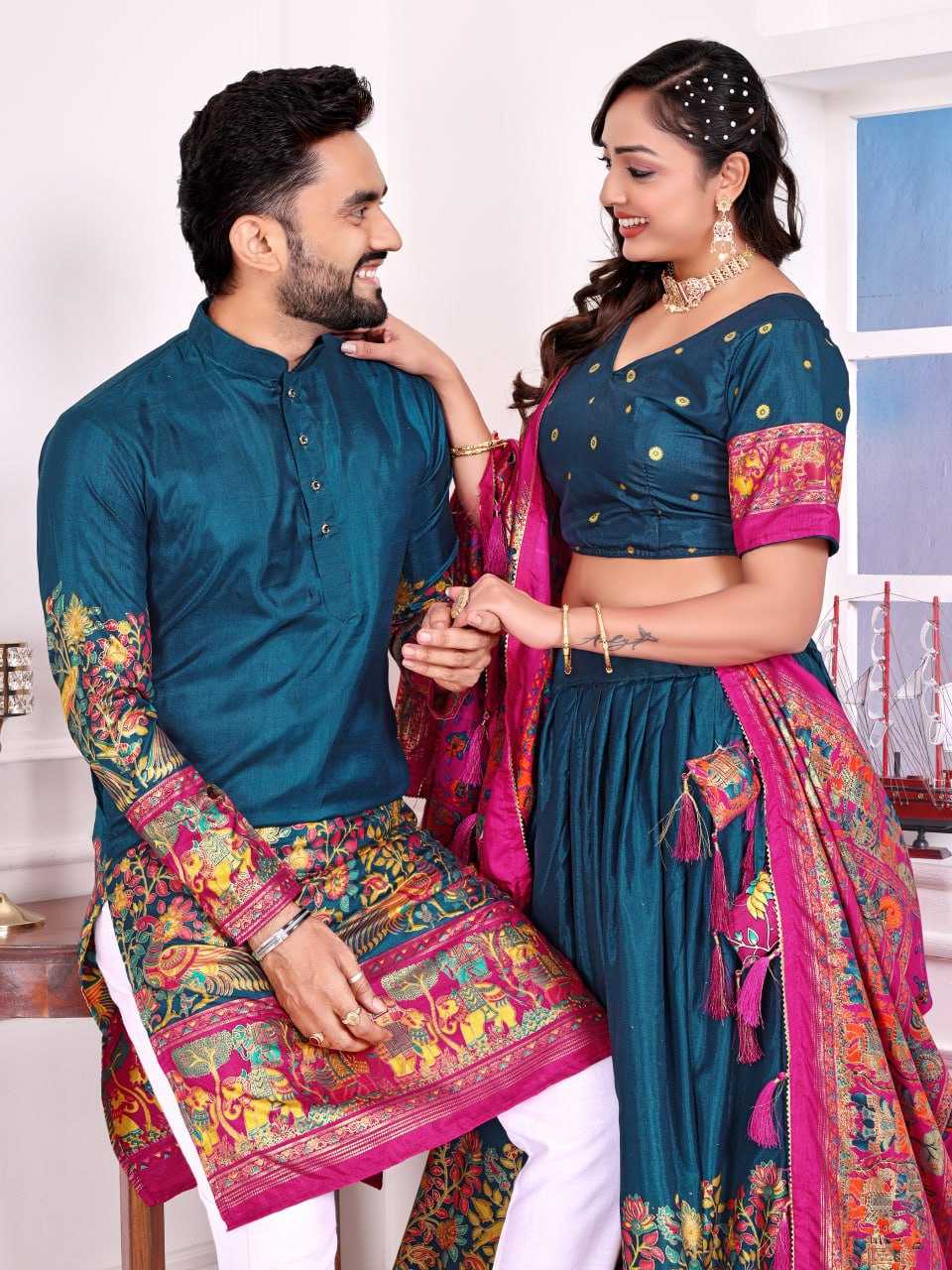 Ynf Dola Silk RIN131 LOVE BIRDS 02 Couple Wear Wholesale Couple Matching Ethnic Outfits Festive Matching Couple Dresses Party Wear Couple Ethnic Collection Manufacturer- Kapda Export