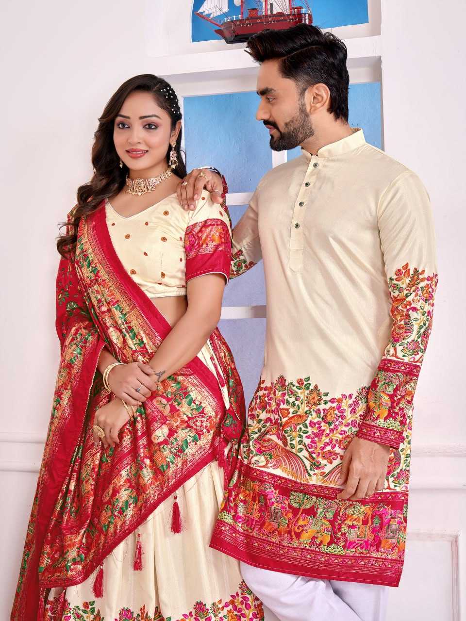 Ynf Dola Silk RIN131 LOVE BIRDS 02 Couple Wear Wholesale Couple Matching Ethnic Outfits Festive Matching Couple Dresses Party Wear Couple Ethnic Collection Manufacturer- Kapda Export