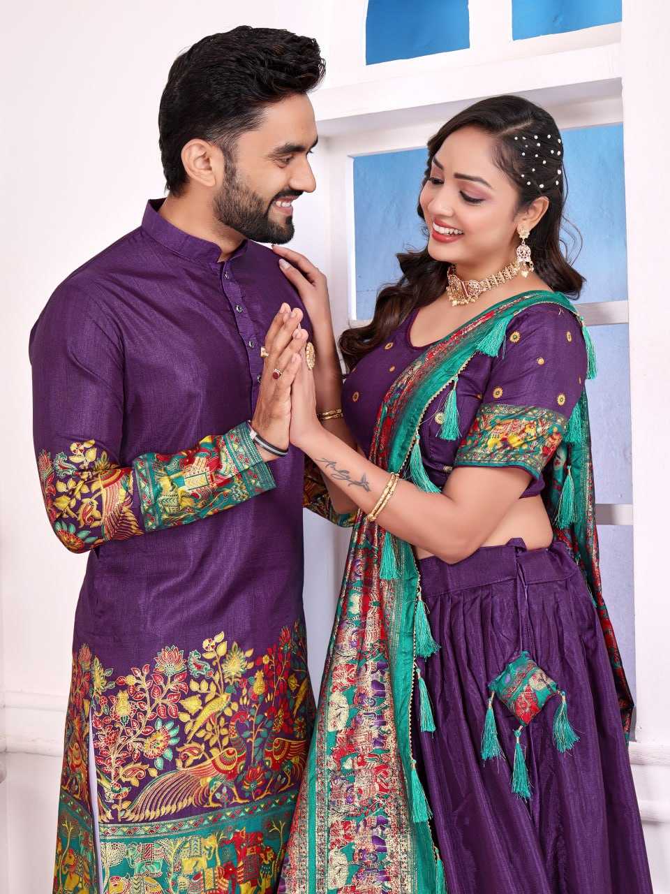Ynf Dola Silk RIN131 LOVE BIRDS 02 Couple Wear Wholesale Couple Matching Ethnic Outfits Festive Matching Couple Dresses Party Wear Couple Ethnic Collection Manufacturer- Kapda Export