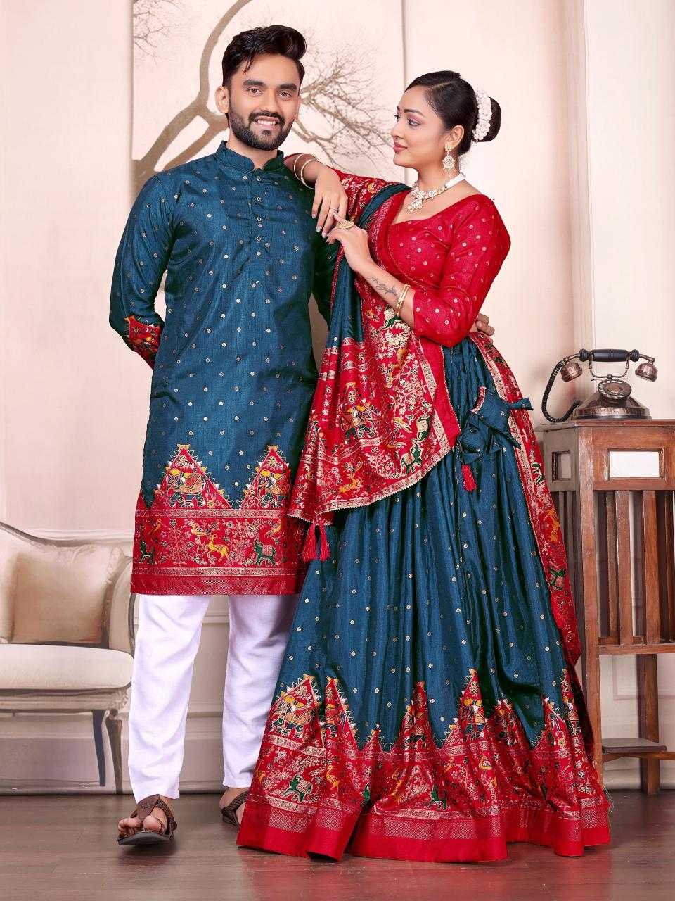 Ynf Dola Silk RIN183 SWEET HEART-1 Couple Wear Wholesale Couple Matching Ethnic Outfits Festive Matching Couple Dresses Designer Ethnic Outfits for Couples Manufacturer- Kapda Export