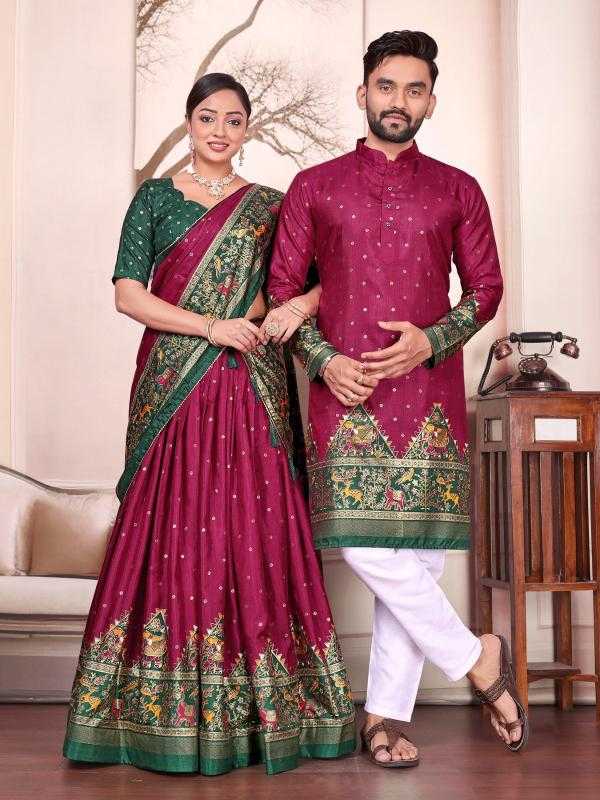 Ynf Dola Silk RIN183 SWEET HEART-1 Couple Wear Wholesale Couple Matching Ethnic Outfits Festive Matching Couple Dresses Designer Ethnic Outfits for Couples Manufacturer- Kapda Export