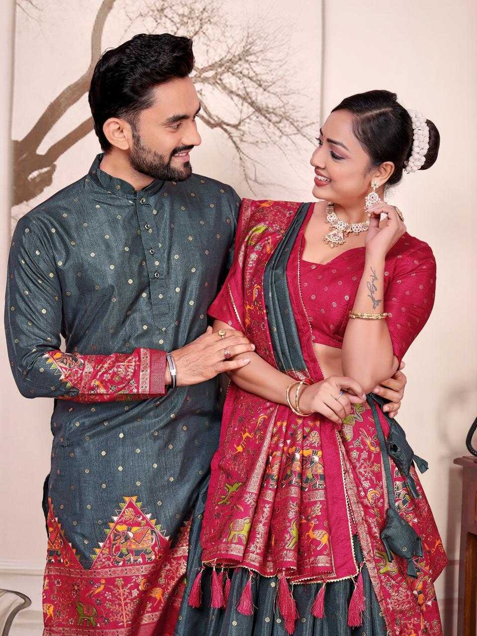Ynf Dola Silk RIN183 SWEET HEART-1 Couple Wear Wholesale Couple Matching Ethnic Outfits Festive Matching Couple Dresses Designer Ethnic Outfits for Couples Manufacturer- Kapda Export