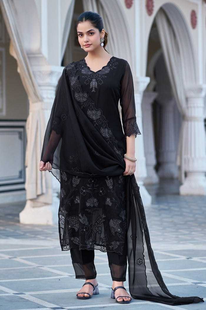 Ynf Faux Blooming KESH595 6038 Kurti Wholesale Georgette Kurti Embroidered Kurtis Black Kurtis Manufacturer- Kapda Export