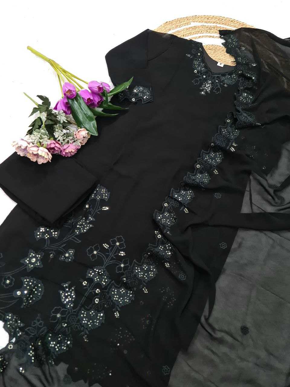 Ynf Faux Blooming KESH595 6038 Kurti Wholesale Georgette Kurti Embroidered Kurtis Black Kurtis Manufacturer- Kapda Export