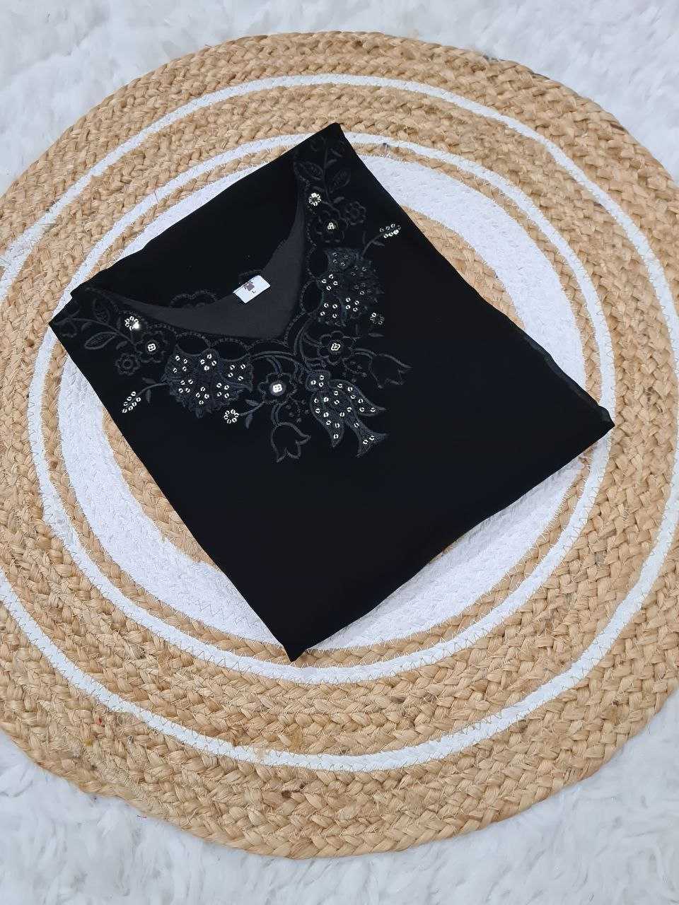 Ynf Faux Blooming KESH595 6038 Kurti Wholesale Georgette Kurti Embroidered Kurtis Black Kurtis Manufacturer- Kapda Export