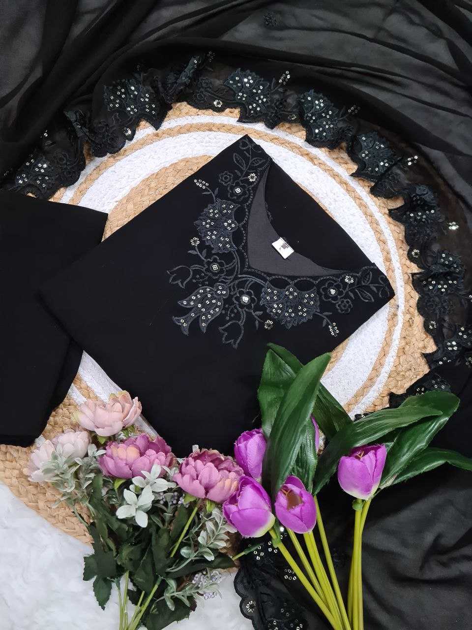 Ynf Faux Blooming KESH595 6038 Kurti Wholesale Georgette Kurti Embroidered Kurtis Black Kurtis Manufacturer- Kapda Export