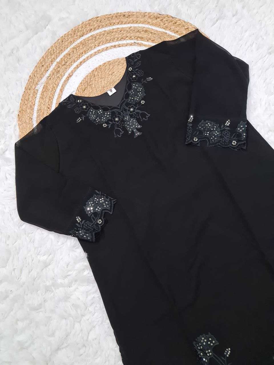 Ynf Faux Blooming KESH595 6038 Kurti Wholesale Georgette Kurti Embroidered Kurtis Black Kurtis Manufacturer- Kapda Export