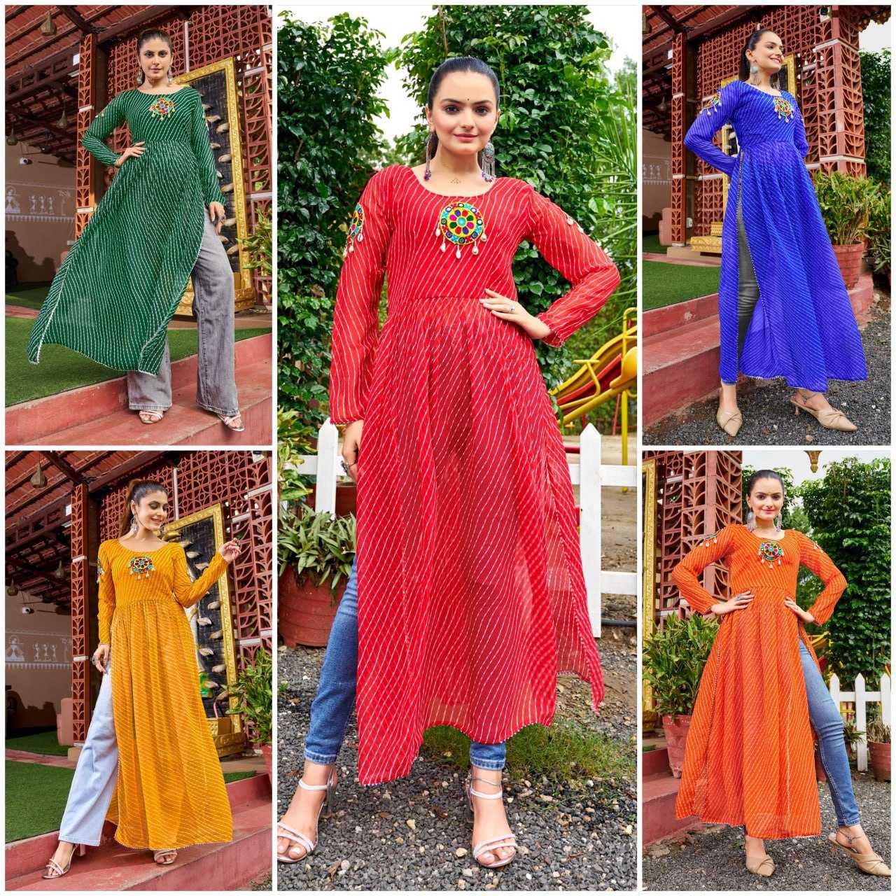 Ynf Faux Georgette KESH564 136 Kurti Wholesale Festive Kurtis Bandhani Kurtis Manufacturer- Kapda Export