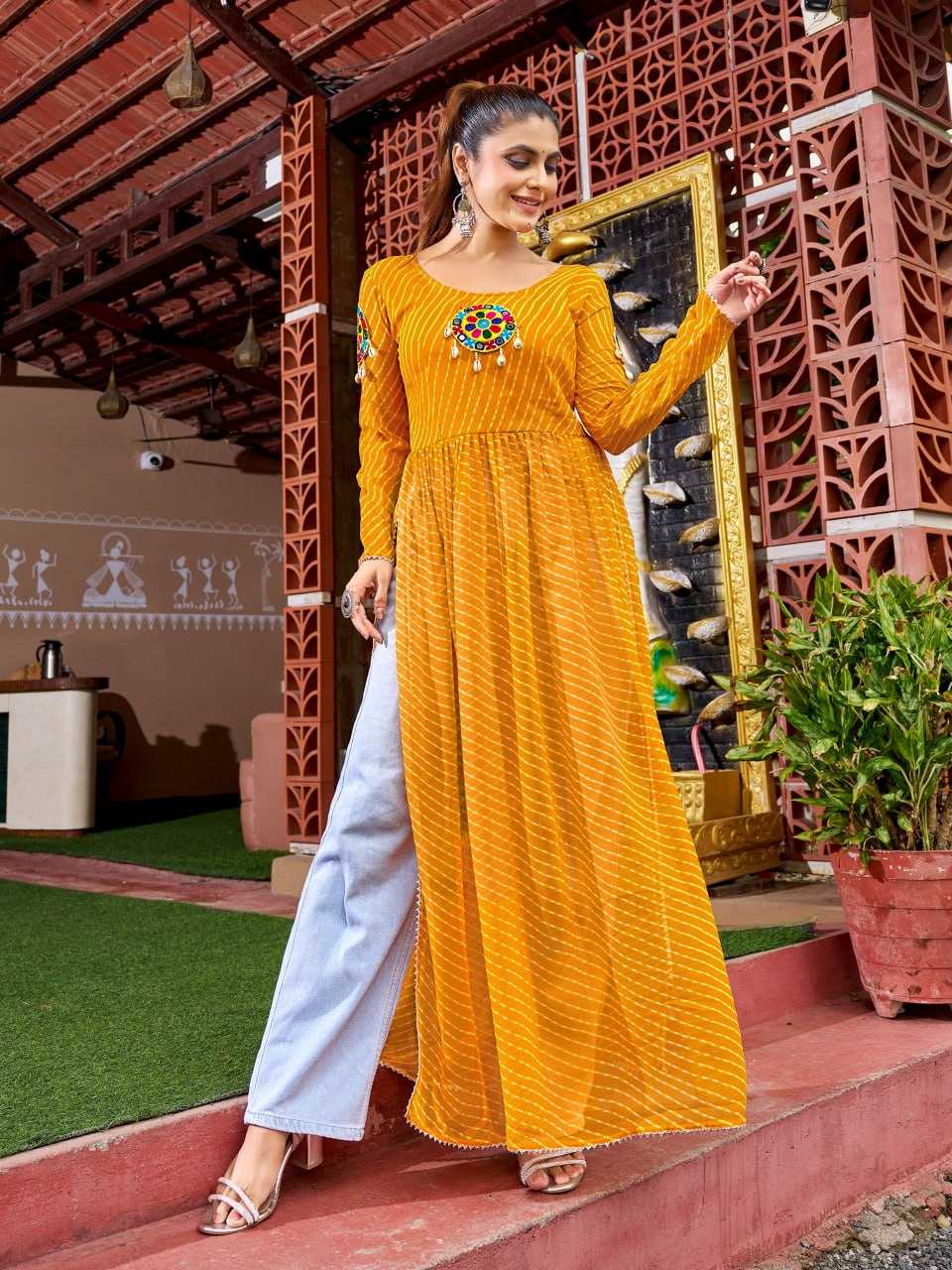 Ynf Faux Georgette KESH564 136 Kurti Wholesale Festive Kurtis Bandhani Kurtis Manufacturer- Kapda Export