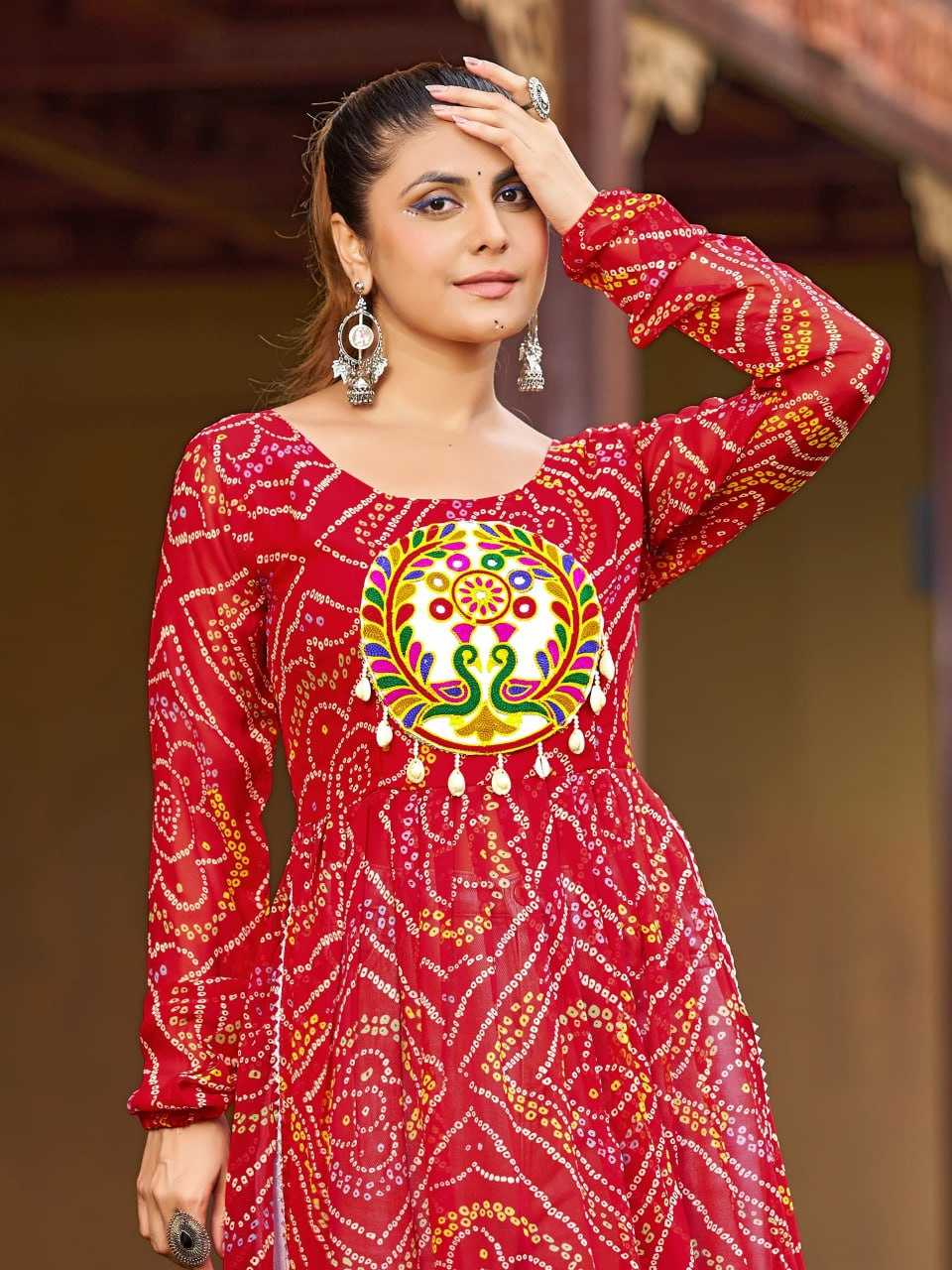Ynf Faux Georgette KESH564 139 Kurti Wholesale Festive Kurtis Bandhani Kurtis Manufacturer- Kapda Export