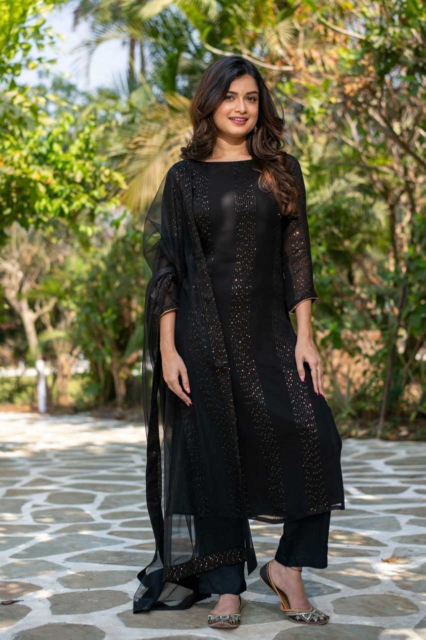Ynf Faux Georgette KESH595 MV-6031 Kurti Wholesale Party Wear Kurtis Embroidered Kurtis Black Kurtis Manufacturer- Kapda Export