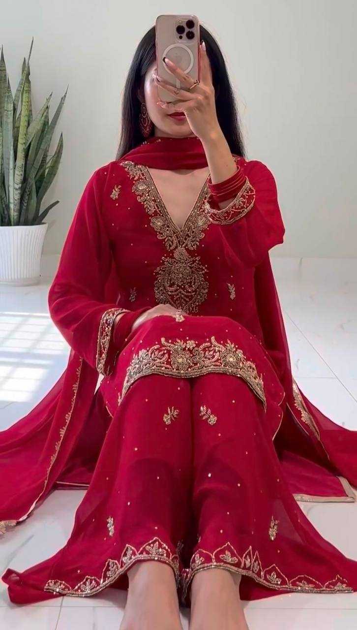 Ynf Georgette KESH159 1714 Suits & Dresses Wholesale Embroidery Suits Georgette Suit Red Salwar Suit Manufacturer- Kapda Export