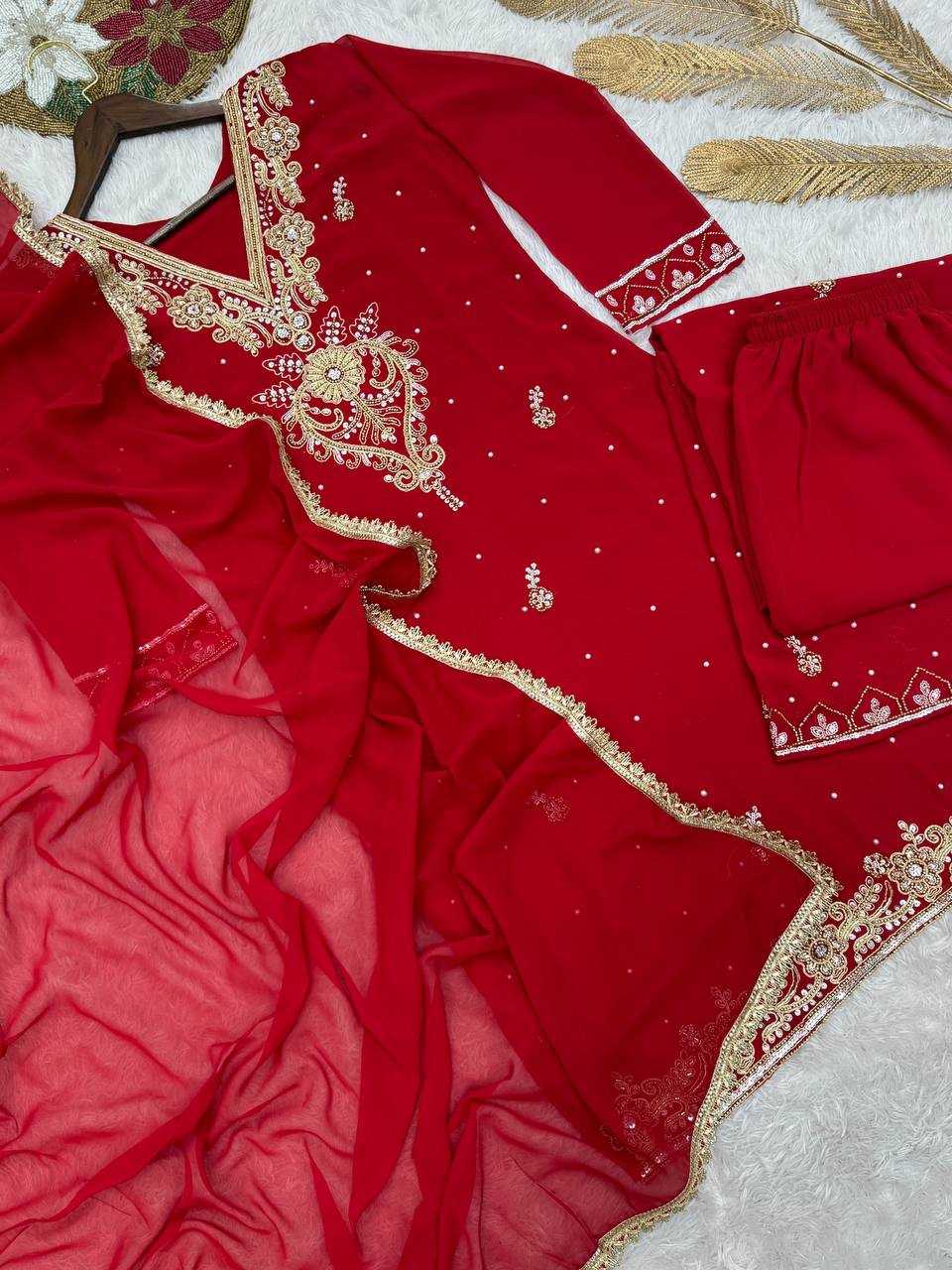 Ynf Georgette KESH159 1714 Suits & Dresses Wholesale Embroidery Suits Georgette Suit Red Salwar Suit Manufacturer- Kapda Export