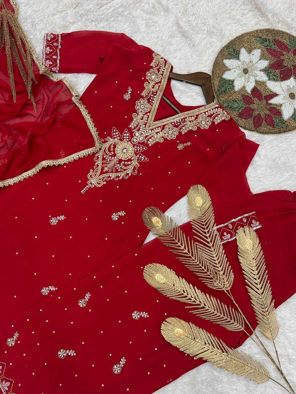 Ynf Georgette KESH159 1714 Suits & Dresses Wholesale Embroidery Suits Georgette Suit Red Salwar Suit Manufacturer- Kapda Export