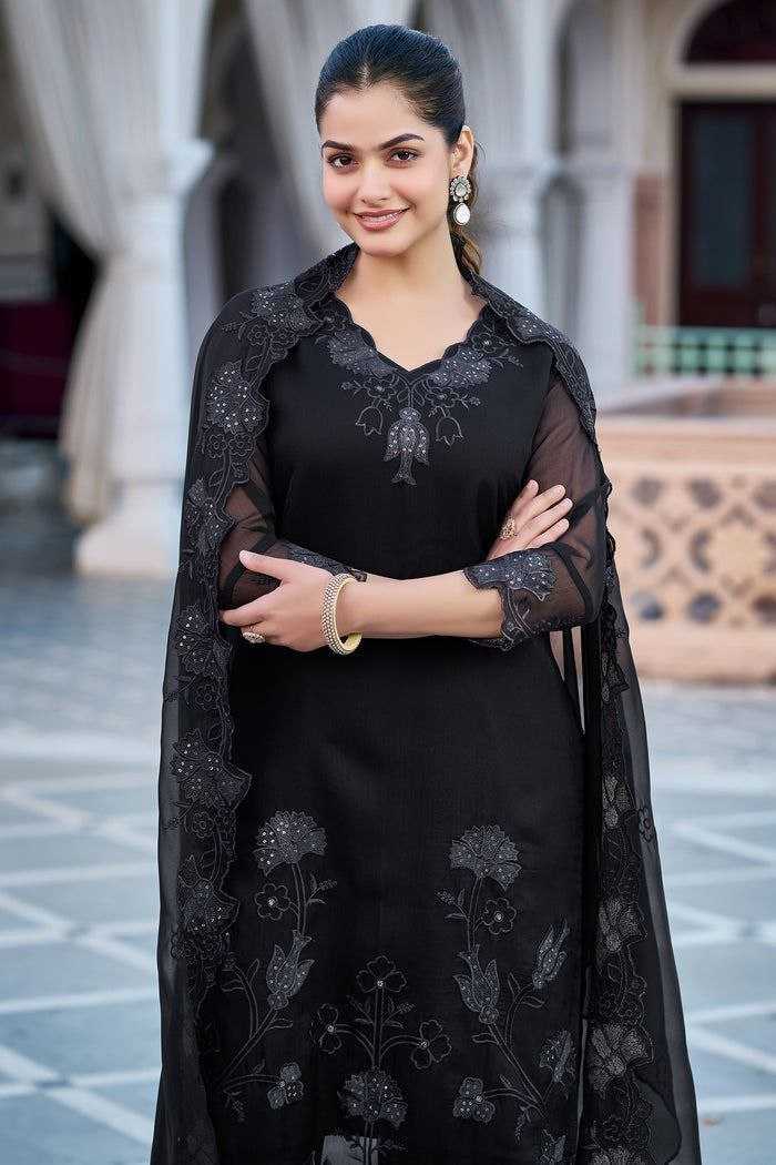 Ynf Georgette KESH461 130 Suits & Dresses Wholesale Embroidery Suits Georgette Dresses Black Salwar Suit Manufacturer- Kapda Export