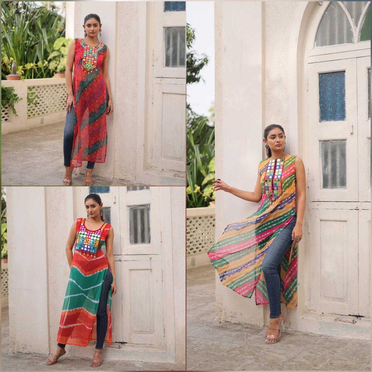 Ynf Georgette KESH491 9267 Kurti Wholesale Ladies Kurti Georgette Kurti Bandhani Kurtis Manufacturer- Kapda Export