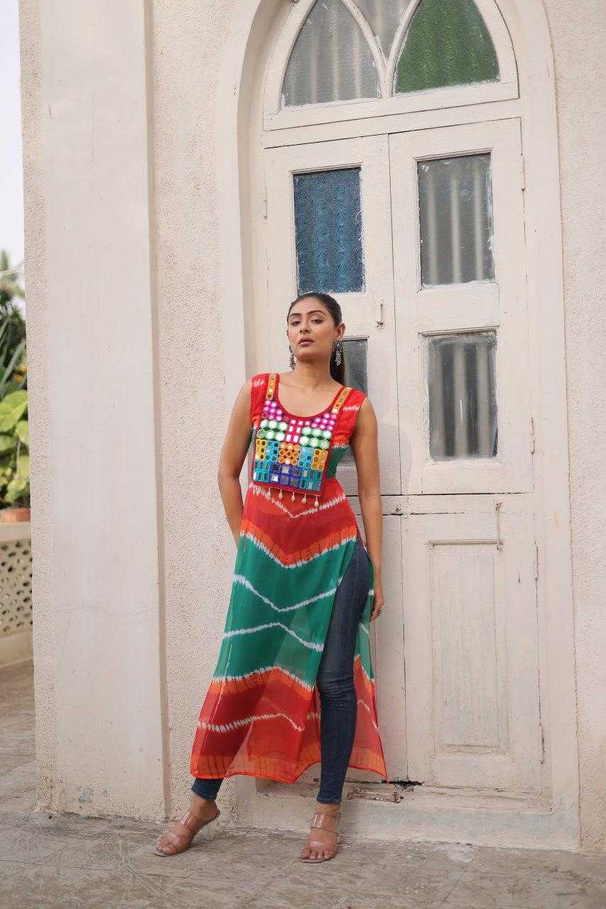 Ynf Georgette KESH491 9267 Kurti Wholesale Ladies Kurti Georgette Kurti Bandhani Kurtis Manufacturer- Kapda Export