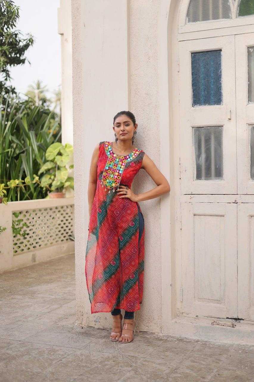 Ynf Georgette KESH491 9267 Kurti Wholesale Ladies Kurti Georgette Kurti Bandhani Kurtis Manufacturer- Kapda Export