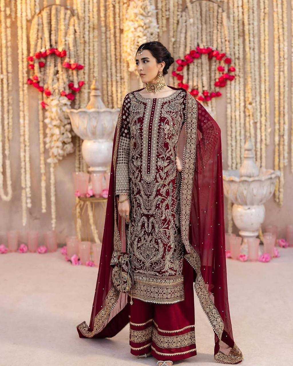 Ynf Georgette KESH499 5297 Suits & Dresses Wholesale Embroidery Suits Wedding Suits Maroon Salwar Suit Manufacturer- Kapda Export
