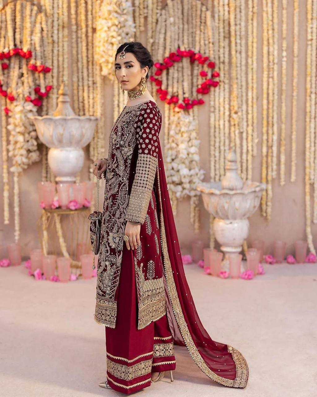 Ynf Georgette KESH499 5297 Suits & Dresses Wholesale Embroidery Suits Wedding Suits Maroon Salwar Suit Manufacturer- Kapda Export