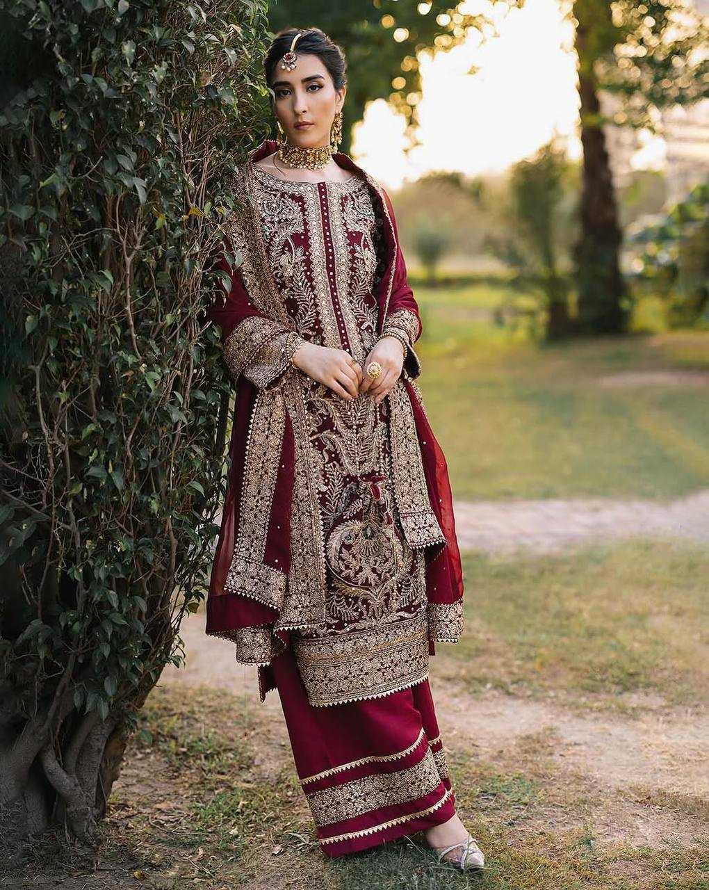 Ynf Georgette KESH499 5297 Suits & Dresses Wholesale Embroidery Suits Wedding Suits Maroon Salwar Suit Manufacturer- Kapda Export